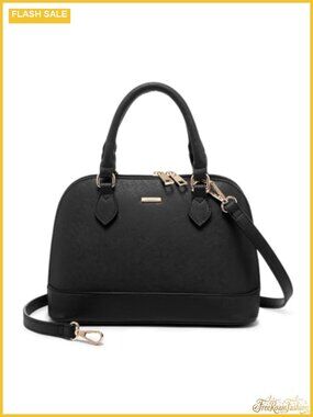 Faux Leather Satchel Handbag Double Zip Crossbody Dome Purse